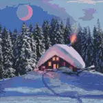 Diamantová mozaika 40×40 cm – kreativní sada s třpytivými kamínky  Zasněžená chata