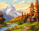 Malování podle čísel 40×50 cm – kreativní sada pro dospělé i děti Dům uprostřed hor