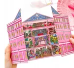 Kreativní antistresové vylepovačky – skládací rumbox Pink Mansion, 1 velká scéna + 3 archy PET samolepek