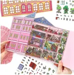 Kreativní antistresové vylepovačky – skládací rumbox Pink Mansion, 1 velká scéna + 3 archy PET samolepek
