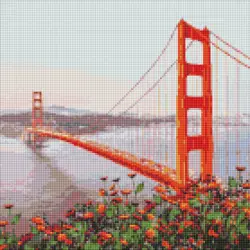 Diamantová mozaika 40×40 cm – kreativní sada s třpytivými kamínky  Ráno San Francisco 