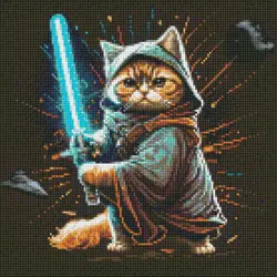 Diamantová mozaika 40×40 cm – kreativní sada s třpytivými kamínky  Kočka bojovnice