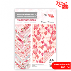 Sada designového papíru "Valentýnská nálada" A4 200g/m2 8 listů oboustranně. matná ROSA TALENT
