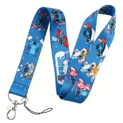 Šňůrka na krk s karabinou a potiskem Stitch blue