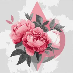 Malování podle čísel – plátno 30×30 cm Geometrické tvary s pivoňkami