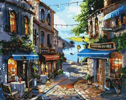 Malování podle čísel 40×50 cm – kreativní sada pro dospělé i děti  Restaurace na pobřeží 