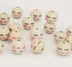 Kulaté dřevěné korálky s obličejem – 20 mm 1ks