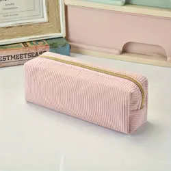 Textilní penál – růžová, 20,5×7×6 cm, zip se zlatým jezdcem