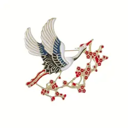 smaltovanou brož s jeřábem a květy