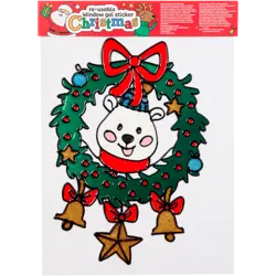 Gelová samolepka na okno Vánoční věnec – 32 × 22 cm