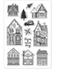 Silikonová razítka – domy a zimní krajina 16 × 11 cm