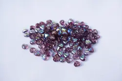 Skleněné mačkané korálky srdce AB 6 × 6 mm – 7 g liláková