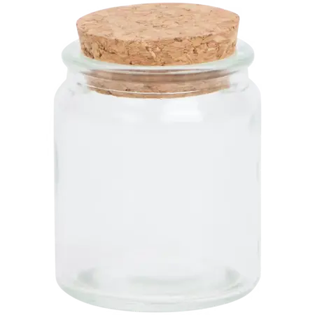 Skleněná nádoba s korkem valec