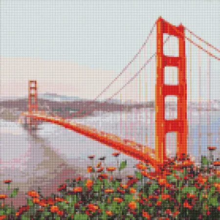 Diamantová mozaika 40×40 cm – kreativní sada s třpytivými kamínky  Ráno San Francisco 