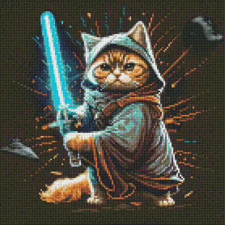 Diamantová mozaika 40×40 cm – kreativní sada s třpytivými kamínky  Kočka bojovnice