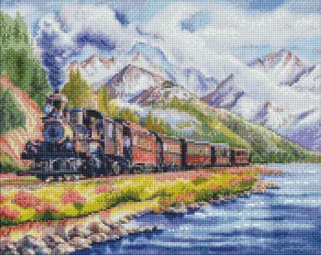 Diamantová mozaika 40×50 cm – kreativní sada s barevnými kamínky Vlak domů 