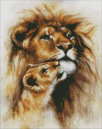 Diamantová mozaika 40×50 cm – kreativní sada s barevnými kamínky  Lví něha 