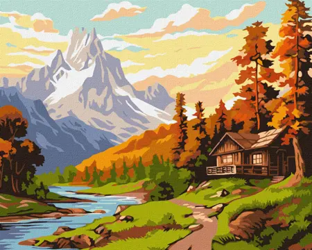 Malování podle čísel 40×50 cm – kreativní sada pro dospělé i děti Dům uprostřed hor