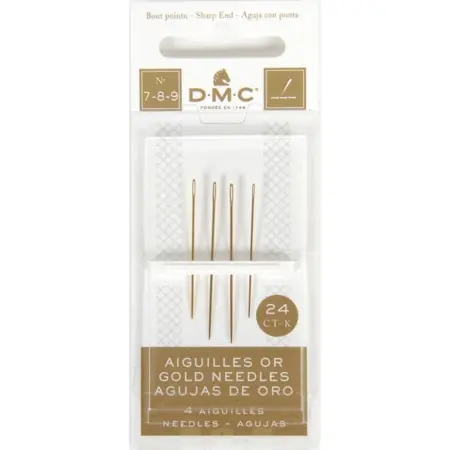 Pozlacené vyšívací jehly (4 ks) s ostrou špičkou vel. 7-8-9 DMC