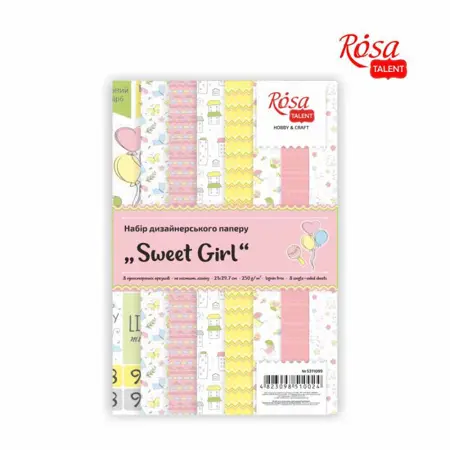 Sada designového papíru "Sweet Girl" A4, 250 g, 8 listů, jednostranný, lesklý, ROSA Talent