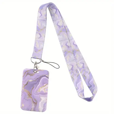 Šňůrka na krk s karabinou a poutkem, pouzdro na kartu  Mramor Dark Purple