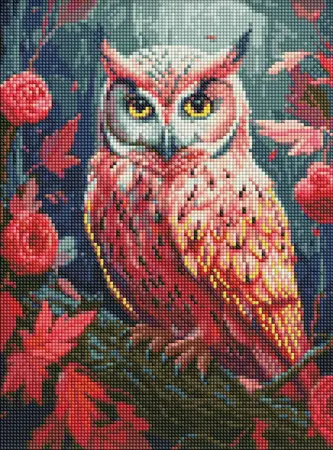 Diamantová mozaika 30×40 cm – kreativní sada s kamínky  Barevná sova s ​​holografickými kamínky