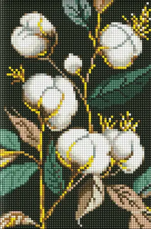 Diamantová mozaika bez rámu  Sněhobílá bavlna s holografickými kamínky (AB) 20х30 AMC7744