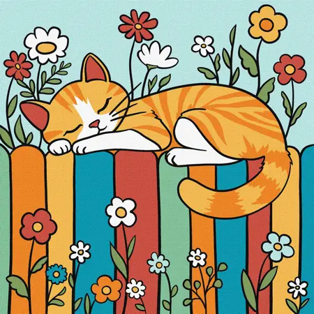 Malování podle čísel 25×25 cm – dětské motivy  Kočka na plotě