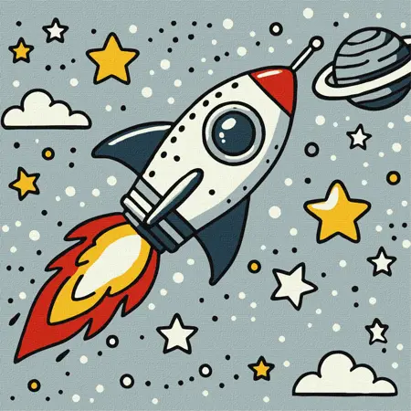 Malování podle čísel 25×25 cm – dětské motivy  Vesmírná raketa 