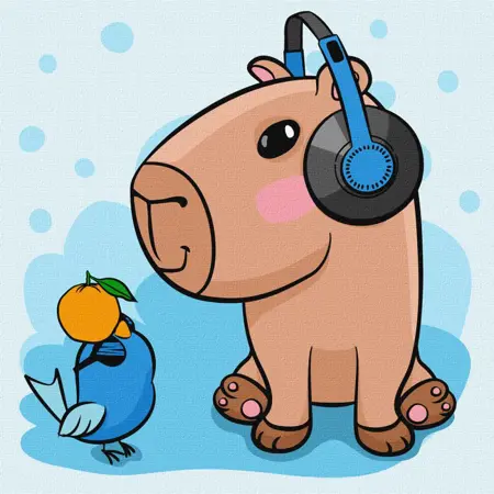 Malování podle čísel – plátno 30×30 cm Kapybara se sluchátky 