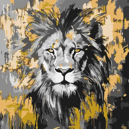 Malování podle čísel 40×40 cm – kreativní sada pro začátečníky i pokročilé  Zlatý lev s metalickými barvami 