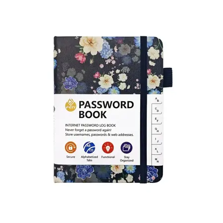 FEIY Kniha na hesla A6 s abecedními záložkami – organizér pro bezpečné ukládání hesel Květ 