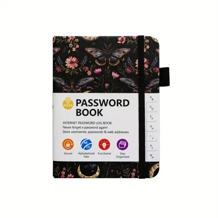 FEIY Kniha na hesla A6 s abecedními záložkami – organizér pro bezpečné ukládání hesel Motýli