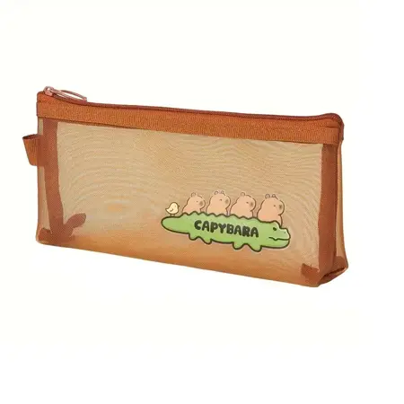 Penál síťovaný Kapybara Krokodýl  – hnědý, 21×10 cm
