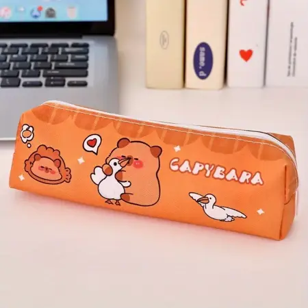 Penál s kapybarou – oranžový, 19,5 × 9 cm husa