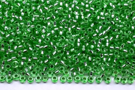 Preciosa rokajl 10/0 – zelený se stříbrným průtahem (08256), 10 g