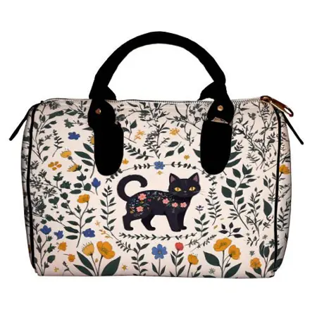 Dámská kabelka Barrel – textilní potisk Black Kitten