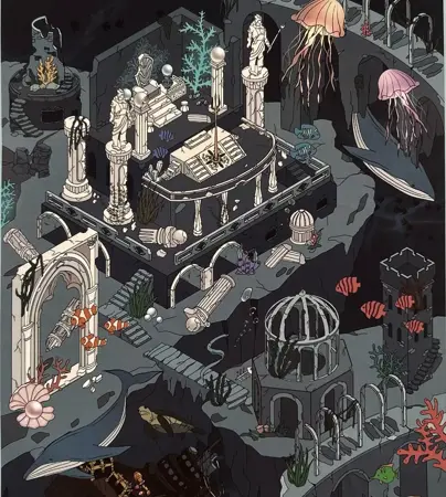 Sada samolepek – Podmořské ruiny (2 archy + 1 scéna, 170 × 200 mm)