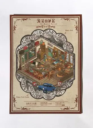 Třpytivá sada samolepek – Kouzelnický dům (3 archy + 1 scéna, 16 × 22 cm)