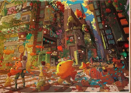 Sada samolepek – Ulice zlatých rybek (2 archy + 1 scéna, 21 × 33 cm)