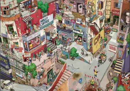 Kreativní antistresové vylepovačky – rumbox, 1 scéna + 2 archy PET samolepek (20 × 30 cm) Town Library