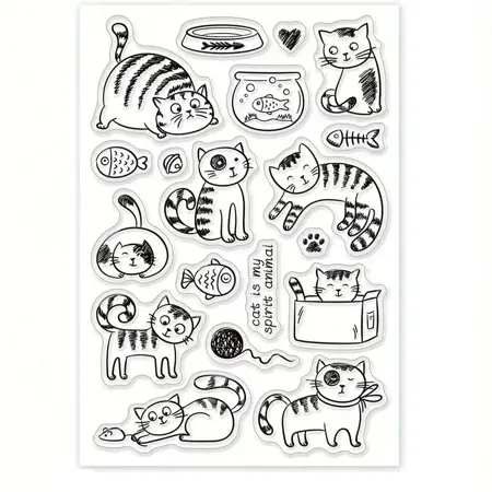 Průhledný silikonový tiskací razítkový stamp – Kočičky (11 × 16 cm)