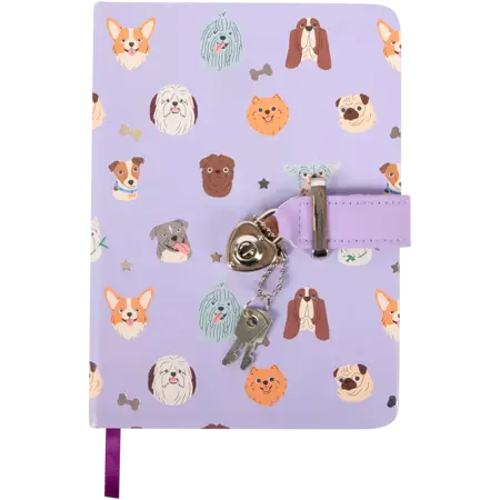Deníček se zámkem A5 "Pejskové "– linkovaný, FSC® papír, se záložkou 