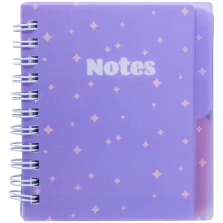 Mini poznámkový blok s kroužkovou vazbou a rozřazovači Fialové nebe – FSC® papír 
