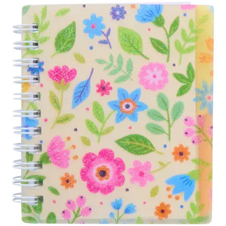 Mini poznámkový blok s kroužkovou vazbou a rozřazovači  kytičky – FSC® papír