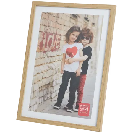Dřevěný fotorámeček A4 21 × 29,7 cm – béžový, s háčkem a podpěrou Love