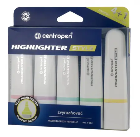 Zvýrazňovače Centropen Highlighter style 6252 Soft, sada 5 ks