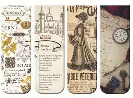 Vintage příběhy – magnetické záložky sada 4 ks Melodie minulých století