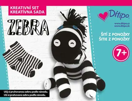 Kreativní set - Šití z ponožky - Zebra 