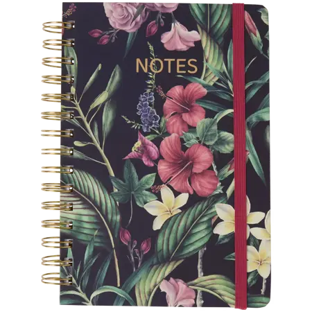 Poznámkový blok s gumičkou cerne kytky